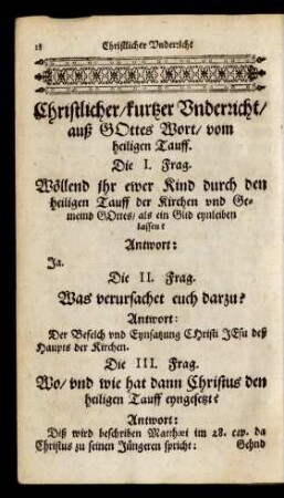 Christlicher/ kurtzer Underricht/ auß Gottes Wort/ vom heiligen Tauff.