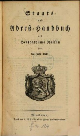 Staats- und Adreß-Handbuch des Herzogthums Nassau. 1841