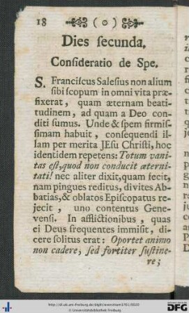 Dies secunda. Consideratio de Spe.
