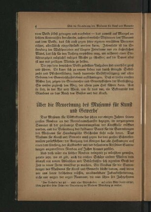 Über die Neuordnung des Museums für Kunst und Gewerbe