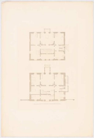 Werke der höheren Baukunst, Darmstadt 1846/47 Villa: Grundrisse Erdgeschoss, Obergeschoss