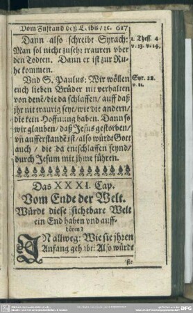 Das XXXI. Cap. Vom Ende der Welt