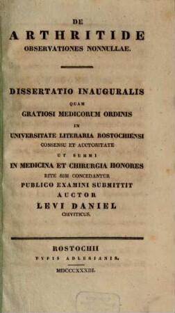 De arthritide observationes nonnullae : Diss. inaug.