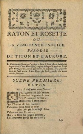 Raton et Rosette ou vengeance inutile : Parodie de Titon et l'Aurore