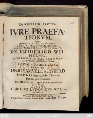Dissertatio Ivridica De Ivre Praefationvm