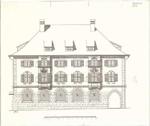 Fischer, Theodor; Hall / Tirol (Österreich); Postgebäude - Ostseite (Aufriss)