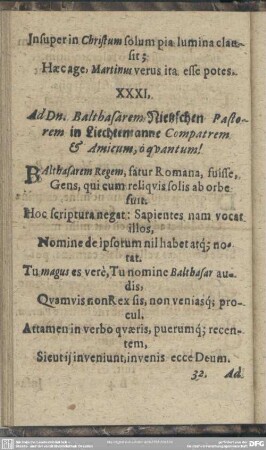 XXXI. Ad Dn. Balthasarem Nietzschen