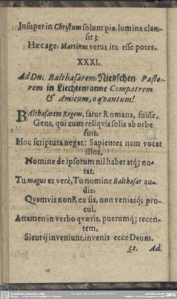 XXXI. Ad Dn. Balthasarem Nietzschen