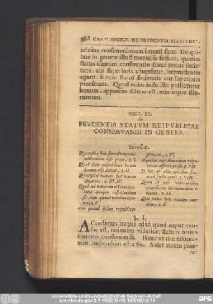 Sect. III. de Prudentia Statum Reipublicae Conservandi In Genere.