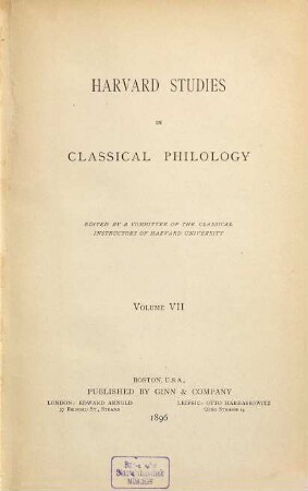 Harvard studies in classical philology. 7. 1896