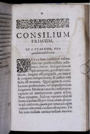 Consilium Primum. In Catarrho, pro quodam nobili viro