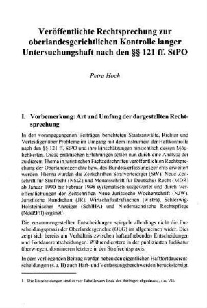 155-210, Veröffentlichte Rechtsprechung zur oberlandesgerichtlichen Kontrolle langer Untersuchungshaft nach den §§ 121 ff. StPO