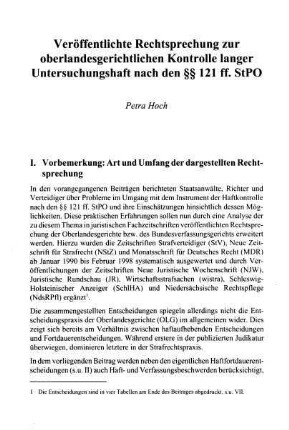 155-210, Veröffentlichte Rechtsprechung zur oberlandesgerichtlichen Kontrolle langer Untersuchungshaft nach den §§ 121 ff. StPO
