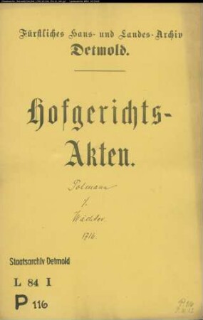 Pollmann, Joh. Bernd, Müller in Berlebeck gegen Wächter in Berlebeck - Schuldforderung