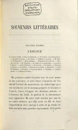 Souvenirs littéraires, 1