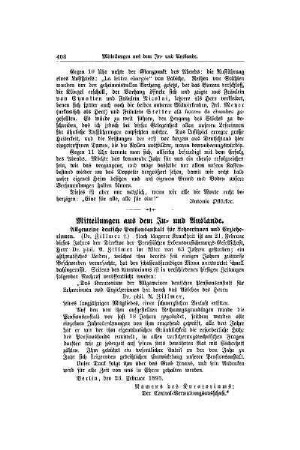 Mitteilungen aus In- und Auslande