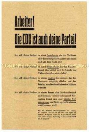 Wahlaufruf der CDU an die Arbeiter
