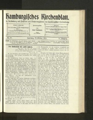 Nr. 44. Hamburg, 29. Oktober 1911. 8. Jahrgang.