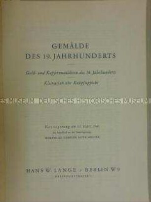 Katalog des Auktionshauses H. W. Lange Berlin
