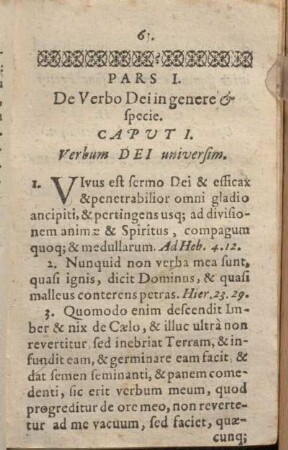 Pars I. De Verbo Dei in genere & specie.