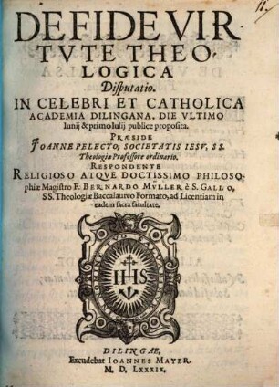 De Fide Virtvte Theologica Disputatio