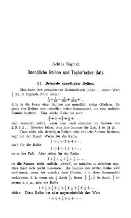 Unendliche Reihen und Taylor'scher Satz.