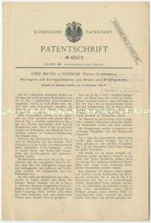 Patentschrift eines Striegels und Striegelkammes aus Draht und Drahtgewebe, Patent-Nr. 40472