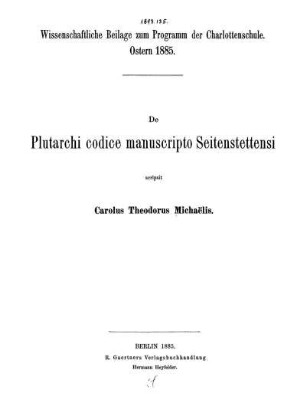 De Plutarchi codice manuscripto Seitenstettensi