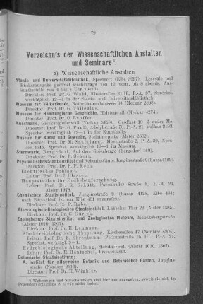 Verzeichnis der Wissenschaftlichen Anstalten und Seminare