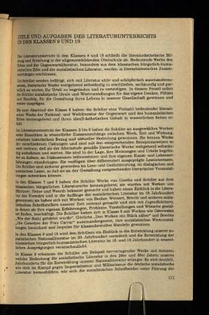 Ziele und Aufgaben des Literaturunterrichts in den Klassen 9 und 10