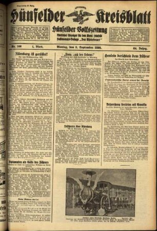 Erste Ausgabe vom Montag, den 05. September 1938.