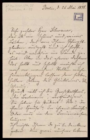 Brief von Anna Plothow an Wilhelm Schwaner