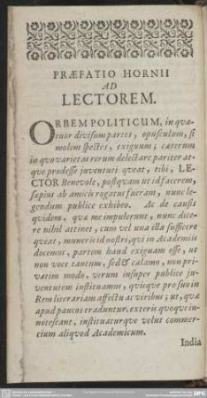 Praefatio Hornii Ad Lectorem