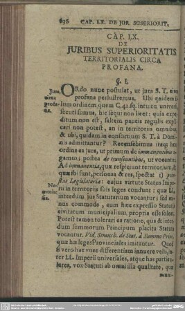 Cap. LX. De Iuribus Superioritatis Territorialis Circa Profana