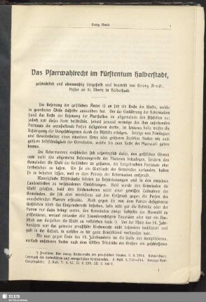 Das Pfarrwahlrecht im Fürstentum Halberstadt, geschichtlich und aktenmäßig dargestellt und beurteilt