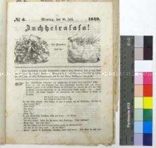 Satirische Wochenschrift "Juchheirasasa! Die Preußen sind da!" vom 30. Juli 1849