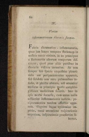 IV. Variae inflammationum thoracis formae.
