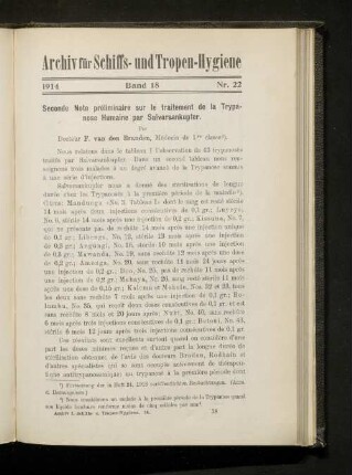 Seconde Note préliminaire sur le traitement de la Trypanose Humaine par Salvarsankupfer