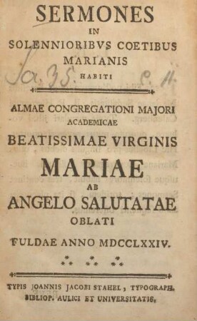 Sermones in solennioribus coetibus Marianis habiti