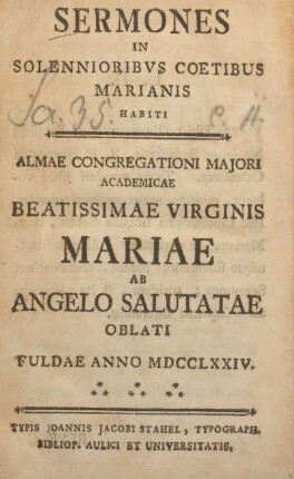 Sermones in solennioribus coetibus Marianis habiti