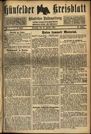 Erste Ausgabe vom Samstag, den 10. Januar 1931.