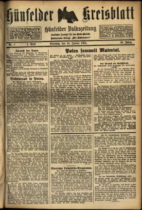 Erste Ausgabe vom Samstag, den 10. Januar 1931.