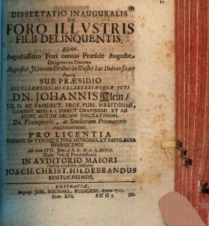 Diss. inaug. de foro illustris filii delinquentis