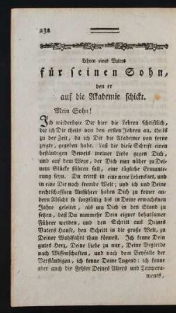 Lehren eines Vaters für seinen Sohn, den er auf die Akademie schickt