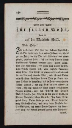 Lehren eines Vaters für seinen Sohn, den er auf die Akademie schickt