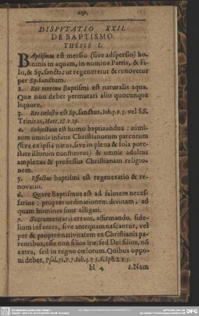 Disputatio XXII. De Baptismo. Thesis I
