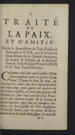 Traite de la paix, et d'amitie