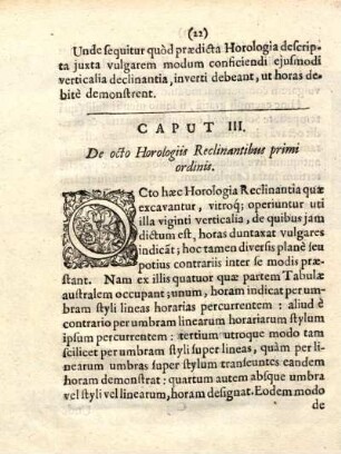 CAPUT III. De octo Horologiis Reclinantibus primi ordinis.