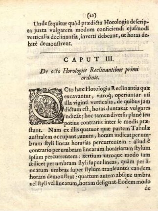CAPUT III. De octo Horologiis Reclinantibus primi ordinis.