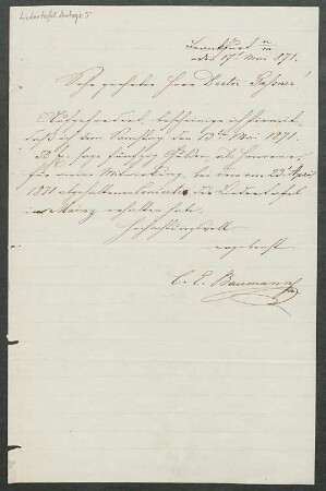 Brief von C. E. Baumann an Heinrich Gaßner